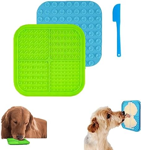 2 Pack Licking Mat for Dogs and Cats, Slow Feeder Silicone Frozen Treat Lick Pads with Suction Cups for Butter Food Yogurt Peanut - Small Sized