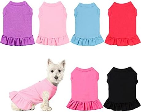 6 Pieces Dog Dresses Dog Shirt Skirt Dog Sleeveless Dress Breathable Pet Shirts with Ruffles Dog Sundress Dog Outfits for Dogs and Cats (Cute Style, XS Size)