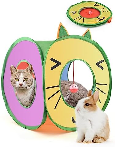 Bissap Pop Up Cat Cube, Collapsible Cat Hideouts Play House Peek Too Cat Cave Tent with 4 Holes for Indoor Outdoor Kittens Cats Puppies Rabbits Hideaway Bed Toy