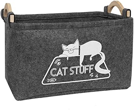 Cat Toy Box, Cat Toy Storage Basket with Handles, Felt Pet Toy Basket Pet Supplies Storage Bin, Perfect for Organizing Cat Toys and Accessories