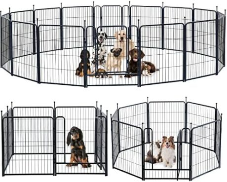 Dog Playpen,Portable Outdoor Dog Fence, Dog Pen Indoor, Dog Playpen for Large/Medium/Small Dogs, Dog Fences for The Yard,with Doors Foldable Metal Dog playpen (32 inch, 16 Panels)