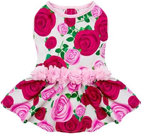 KYEESE Dogs Dresses Floral Rose with Flowers Decor Elegant Princess Doggie Dress for Small Dogs Spring Summer Puppy Dress Dog Clothes