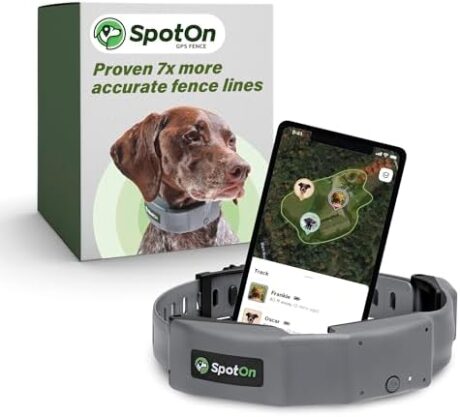 SpotOn GPS Dog Fence, App Based Wireless Dog Fence Collar, Waterproof, Reliable 128 Satellite Network GPS Dog Fence System, Battery Powered Virtual Dog GPS Tracker for All Terrain Large/Verizon