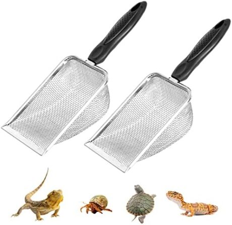 Tfwadmx 2PCS Reptile Sand Sifter Bearded Dragon Sand Scoop Stainless Steel Fine Mesh Sand Shovel Terrarium Substrate Corner Litter Cleaner Scooper