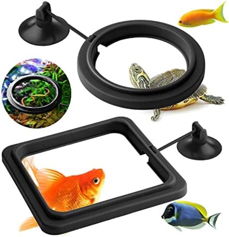 Molain Fish Feeding Ring, 2 Pieces Fish Feeder Aquarium Fish Turtle Tank Accessories Food Feeder Circle for Guppy, Bettas, Goldfish, Turtle (Black)