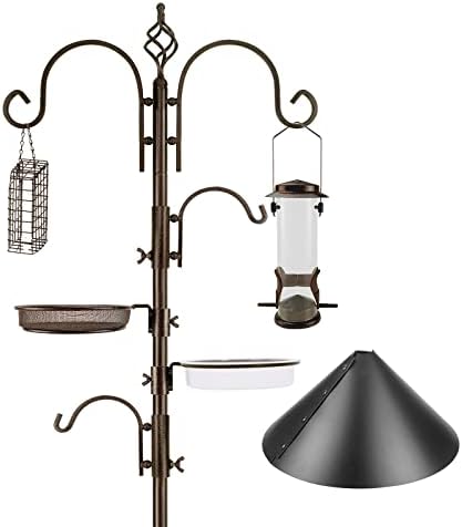 Bird Feeding Station Kit with Squirrel Baffle and Suet Cage Wild Bird Feeder Kit with Mesh Tray, Fruit Hook, and Double W Hook for Attracting Wild Birds
