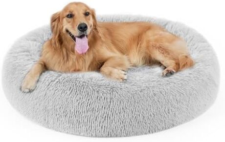 Dog Bed, Cat Calming Bed, Faux Fur Pillow Pet Donut Cuddler Round Plush Bed for Large Medium Small Dogs and Cats