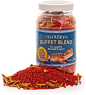 Fluker's Buffet Blend Juvenile Bearded Dragon Diet, Mealworms, Crickets and Pellets, 4.4 oz