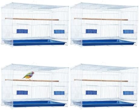 Layhit 4 Pcs Flight Bird Cage Foldable Metal Bird Crate with Food Boxes and Standing Posts Iron Parrot Cage White Cage for Small Parrots Parakeets Cockatiels Budgies Conures Quaker Finches
