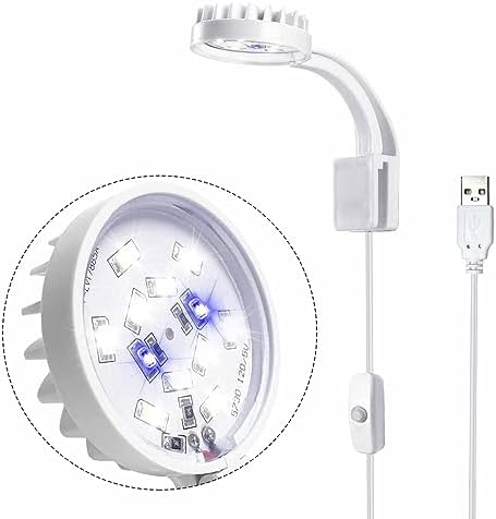 Small LED Aquarium Light for Fish Tank, 12 LEDs, White & Blue Clip on Fish Tank Light for Nano Tank, High Brightness Levels 5W USB Low Consumption Power Aquarium Clip Lamp with Switch (White)