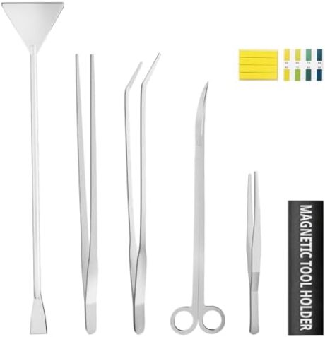 7PCS Aquascape Tools Kit, Premium Aquascaping Tools for Aquarium Plant - Long Aquarium Tweezers, Sand Spatula, Scissors for Fish Tank Plant Trimming, Magnetic Strip for Aquarium Tools Storage
