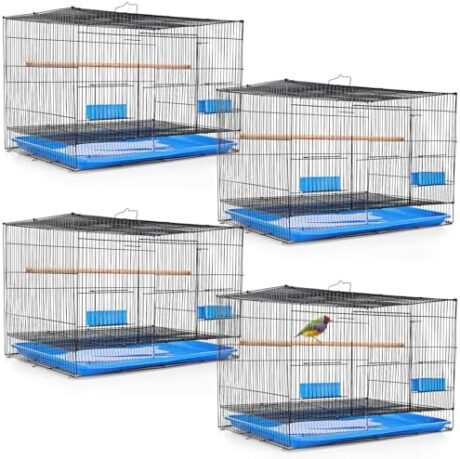 Layhit 4 Pcs Flight Bird Cage Foldable Metal Bird Crate with Food Boxes and Standing Posts Iron Parrot Cage Black Bird Cage for Small Parrots Parakeets Cockatiels Budgies Conures Quaker Finches