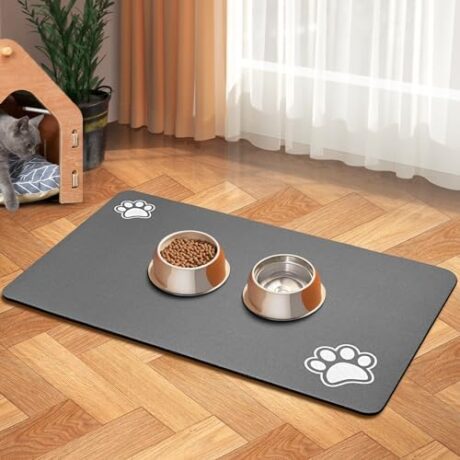 Pet Feeding Mat-Absorbent Dog Mat for Food and Water Bowl-Dog Accessories Pet Supplies-Dog Water Bowl for Messy Drinkers-No Stains Quick Dry Dog Water Dispenser Mat (12"x19", Dark Grey)