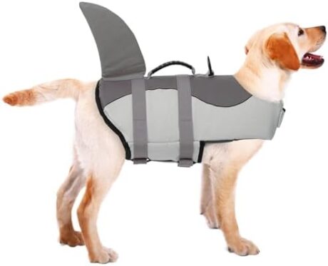 ASENKU Dog Life Jacket - Pet Safety Vest for Swimming & Boating, Shark Life Jacket with Floatation, Dog Lifesavers Swimsuits for Small Medium Large Dogs (Grey, S)