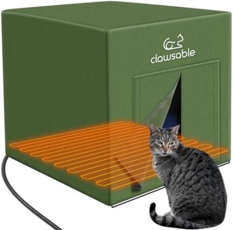 Large Size Heated Cat House for Outdoor Cats in Winter, Elevated & Weatherproof, Shelter with Heating Pad Bed, Warm House for Feral Barn Cat Puppy (Insulated, 16x20x18 Cube)