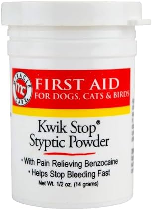 Miracle Care Kwik Stop Styptic Powder For Dogs, Cats, and Birds, Fast-Acting Blood Stop Powder For Pets, Quick Stop Bleeding Powder For Dog Nail Clipping and Minor Cuts, 0.5 oz.