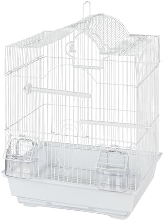 PENN-PLAX Small Bird Starter Kit with Birdcage and Accessories – Great for Parakeets, Lovebirds, Parrotlets, Finches, Canaries, and More – Arch Style Cage – White