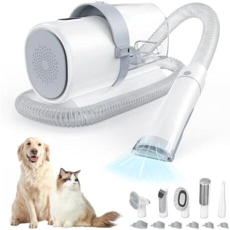 Sweetcrispy Professional Pet Grooming Vacuum Kit with Cordless Low Noise Dog Clippers, 2.5L Cup, 3 Suction Modes, and 5 Groomer Tools for Cats, Dogs and Other Animals Hair Trimmer