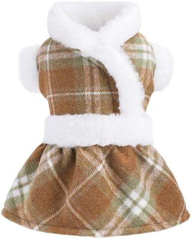 XXS Dog Clothes Plaid Stripe Dress for Small Dogs Girl Winter Coat Outfit Pet Sweater Puppy Holiday Brown