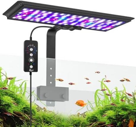 AQQA LED Aquarium Light 14W, 24/7 Mode Clip on Fish Tank Light, DIY Mode Full Spectrum Aquarium Plant Light, Adjustable Timer/Brightness with Memory Function IP68 Waterproof for 12-18 Inch Fish Tank