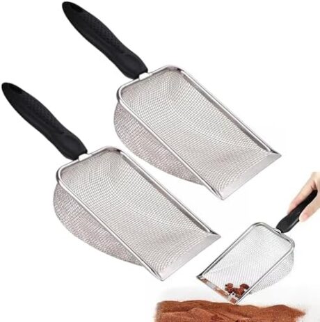 2PCS Reptile Sand Sifter Cat Litter Scoop Fine Mesh Metal Reptile Litter Cleaner Scooper for Sand Bedding Aquarium Terrarium Accessories