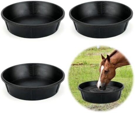 3Pcs Heavy Duty Rubber Feeder Pan, 12Q/3Gal Horses Feed Pan, Large Feed Bucket for Animal Feeding, Livestock Water Bowl Chicken Dust Bath Tub for Horse Goat Pig Dog Farm Livestock Poultry