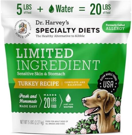 Dr. Harvey's Specialty Diet Limited Ingredient - Human Grade Dog Food for Dogs with Sensitivities - Turkey Recipe (5 Pounds)
