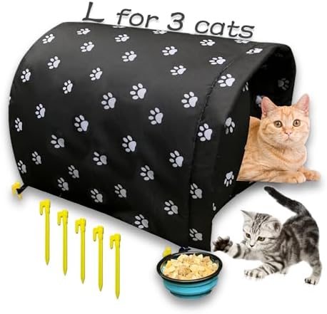 Size L Cats Shelter Big for 3 Adult Cats Outdoor Feral Cat House for Winter, Waterproof and Warm Cat House Outdoor Insulated,Foldable Cotton Filled Thicken Stray Cats Dogs Tent Shelter (Blue Bowl)