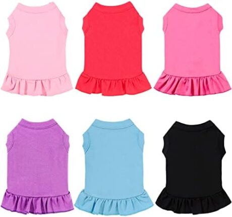 Weewooday 6 Pieces Dog Dresses Shirt Skirt Dog Sleeveless Dress Breathable Pet Shirts with Ruffles Pet Sundress Outfits for and Cats(L Size)
