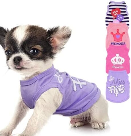 4 Pieces Puppy Clothes for Small Dogs Girl Summer Soft Puppy Clothes Cute Chihuahua Teacup Dog Clothes Female Dog Shirts Pet Clothing (X-Small)