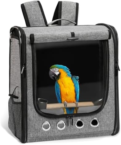 Bird Carrier Bag Bird Travel Cage with Stand, Lightweight Backpack for Parrot, Large Portable Bird Travel Bag, Pet Transparent Breathable Travel Cage
