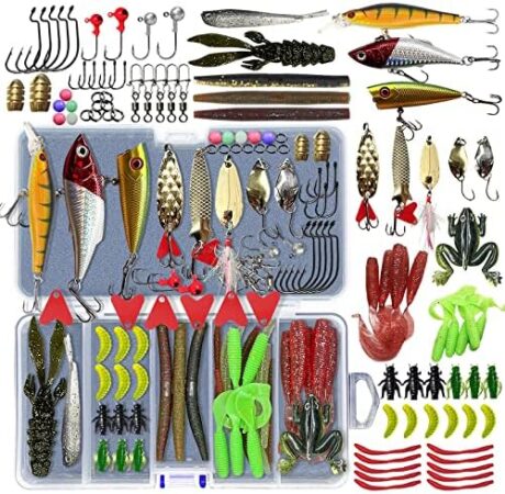 Fishing Lures Kit Set, Baits Tackle Including Crankbaits, Topwater Lures, Spinnerbaits, Worms, Jigs, Hooks, Tackle Box and More Fishing Gear Lures for Bass Trout