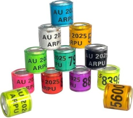 Set of 100 Pigeon Ring 2025 Aluminium Numbered Dove Rings, Multicolor Pigeon Foot Ring with AU Training Identify Birds Foot Ring and Word Earring, Quality Durable Bird Health Supply